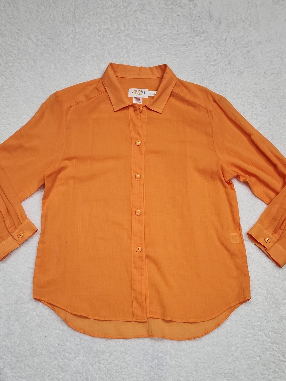 Vintage Jams World Orange 3/4 Sleeve Semi Sheer Button Down Shirt